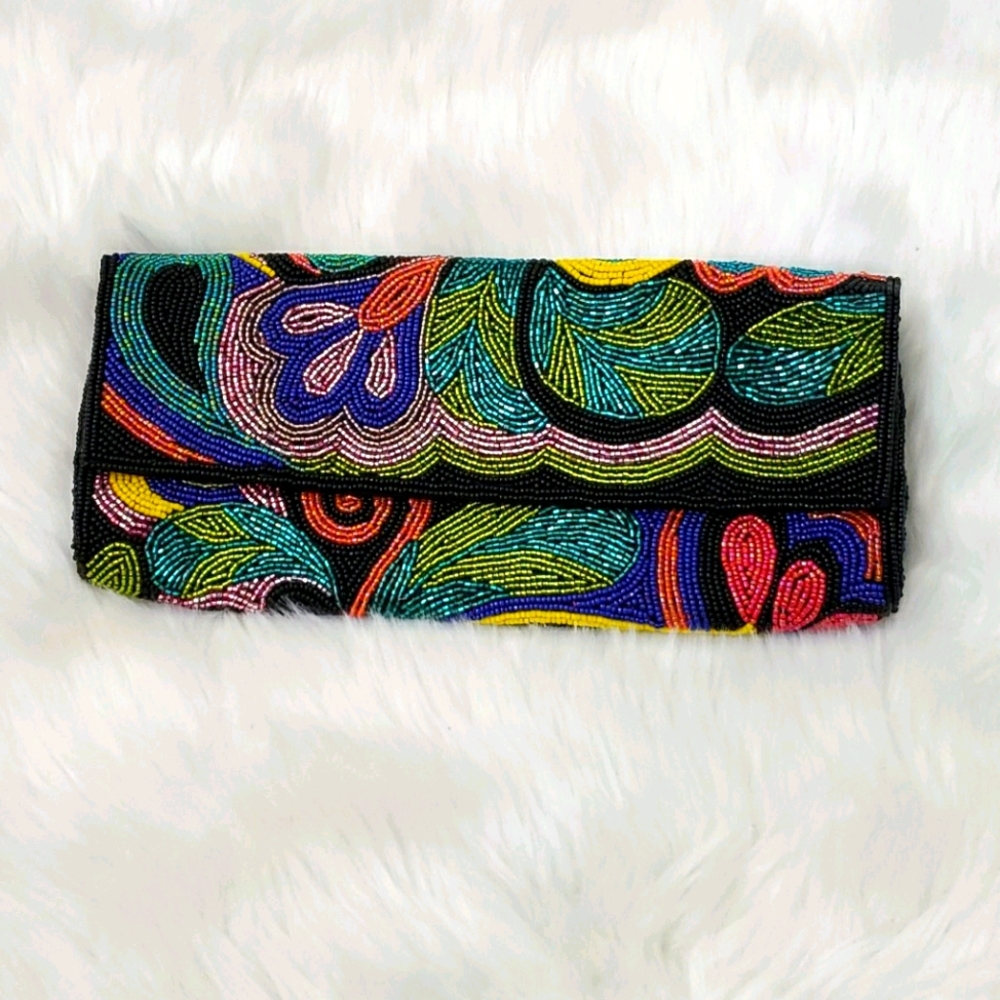 Inge Christopher evening beaded purse bag clatch multi color